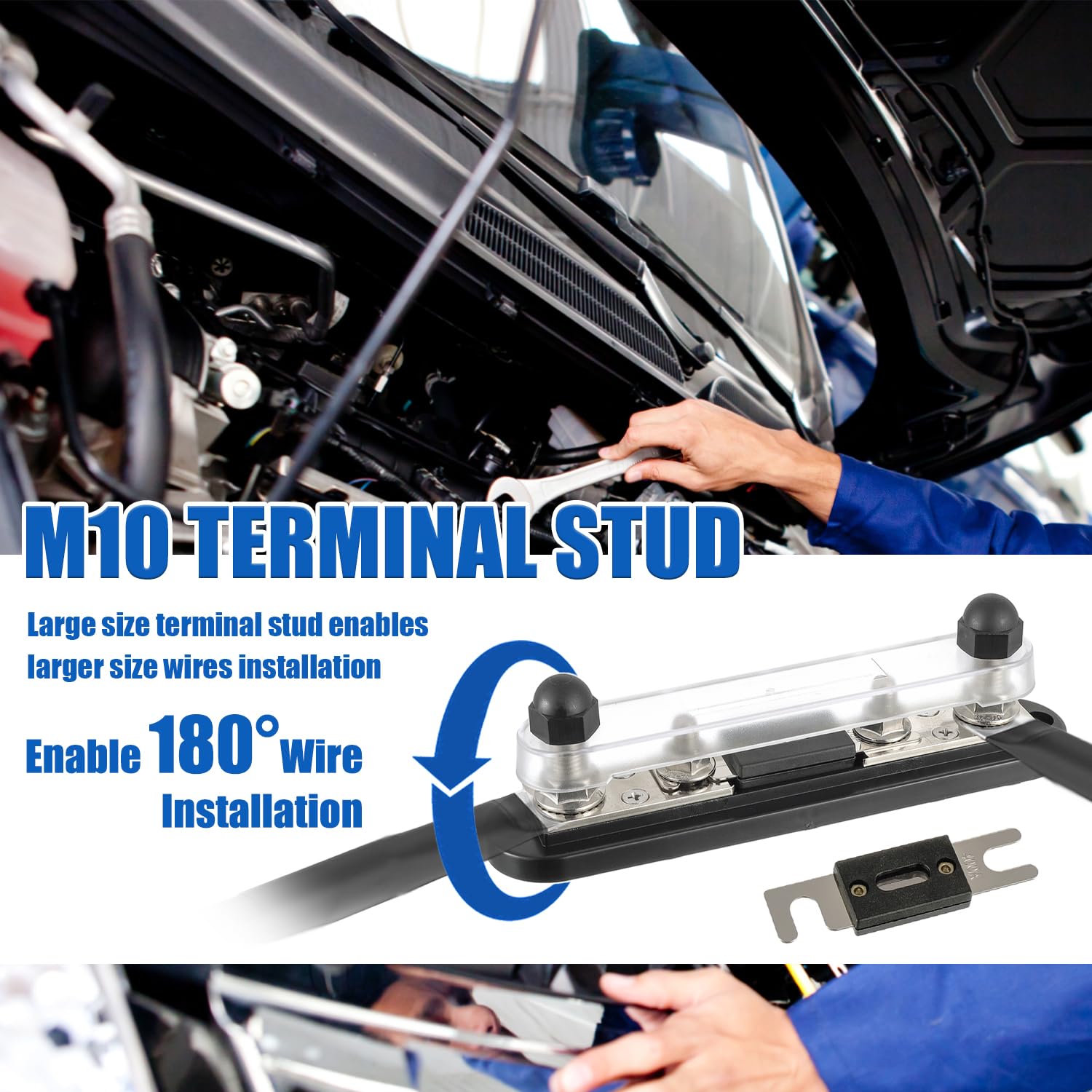 BOJACK ANL Fuse Holder with 400 Amp ANL Fuse, ANL Fuse Block with 2 Pieces 400A ANL Fuse, M10 Stud Terminals Maximum Current 750A, for Trucks, Cars, Ships, etc.