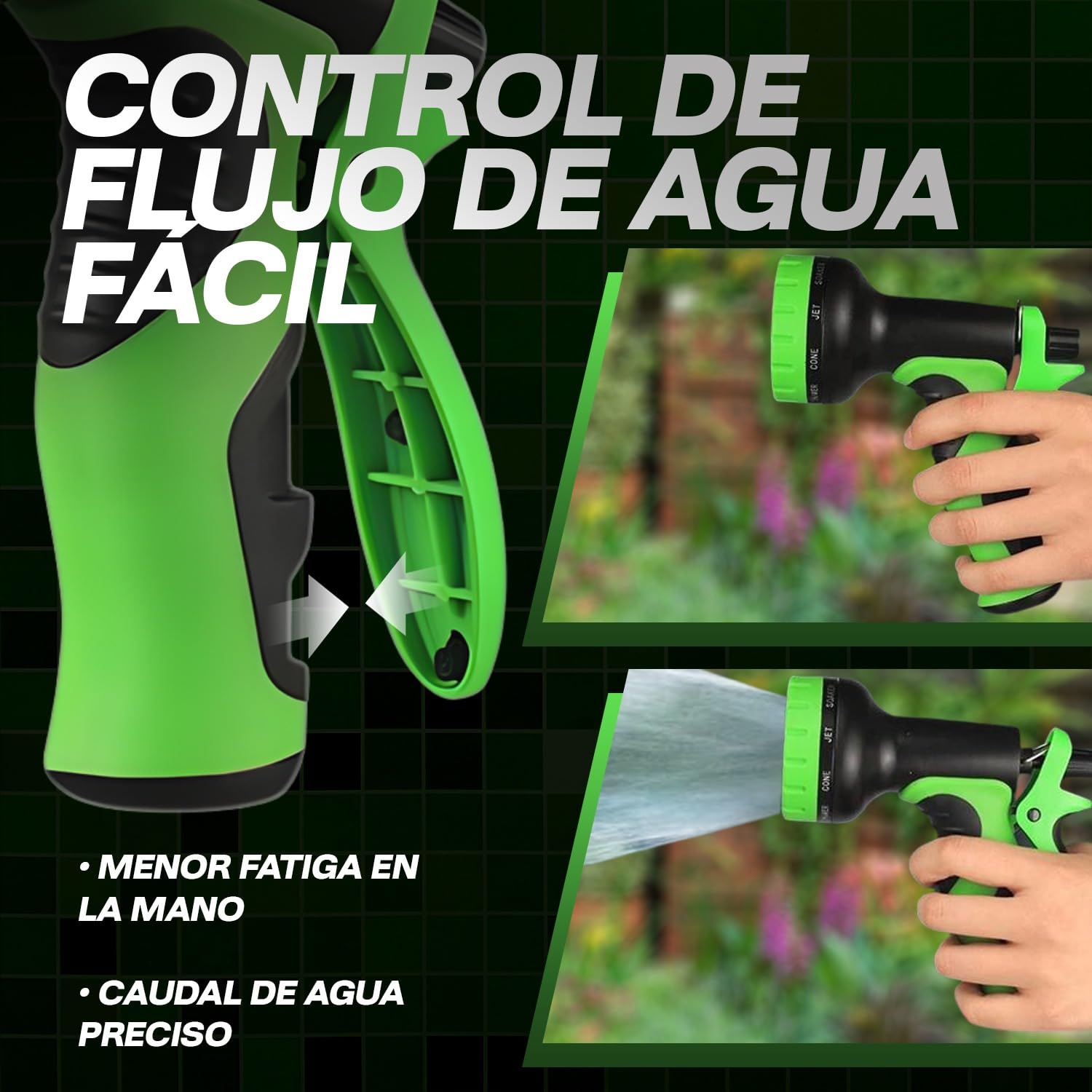 Manguera jardin extensible de 15 metros retráctil y sin nudos – manguera extensible ligera con pistola 10 funciones, sin fugas y fácil de guardar – para riego, exterior, coche y mascotas