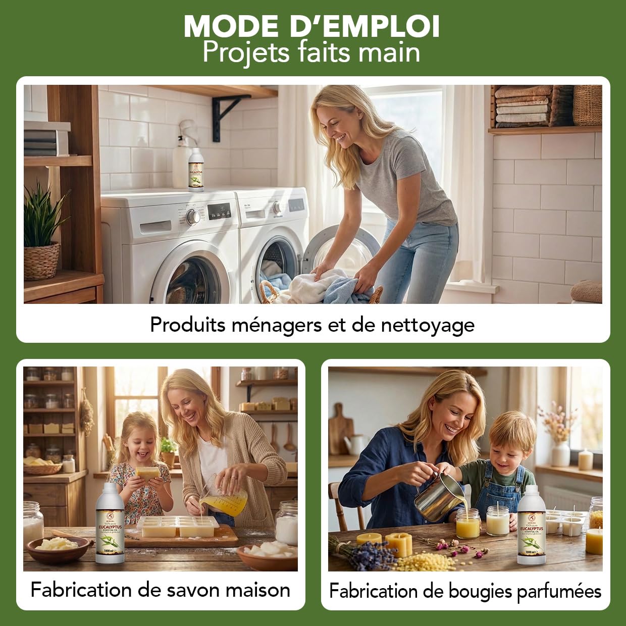 Huile Essentielle d'Eucalyptus 1000 ml - Eucalyptus Globulus - pour Diffuseur et Lampe Aroma - le Savon et les Bougies - Sauna - Parfums d'Intérieur - Arôme frais - Aromathérapie