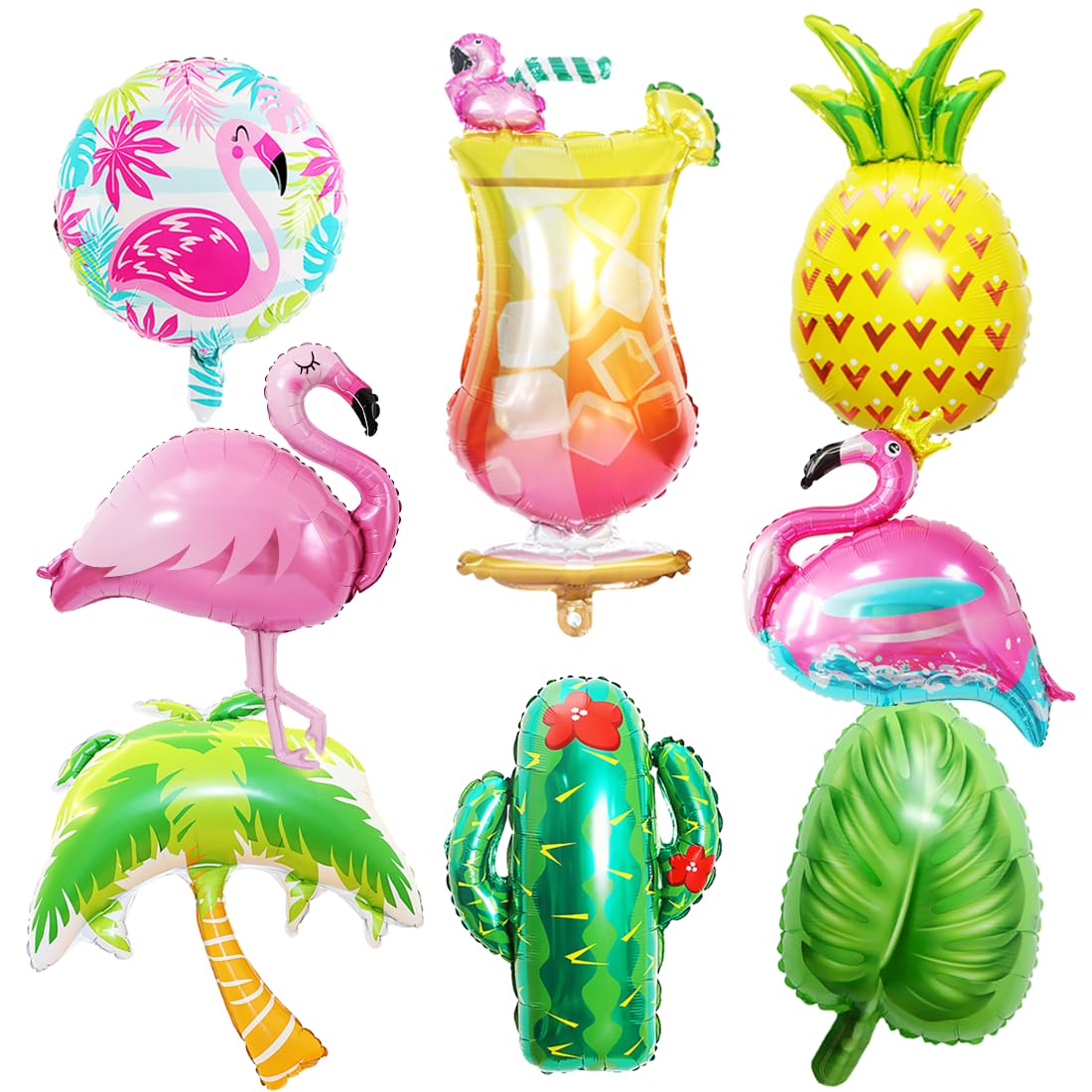 Palloncini Fenicottero, 8 Pezzi Palloncini Alluminio Tema Hawaii, Tropical Party Palloncini, Decorazioni Hawaiane per Ragazza Compleanno Festa Piscina Tropicale Estate