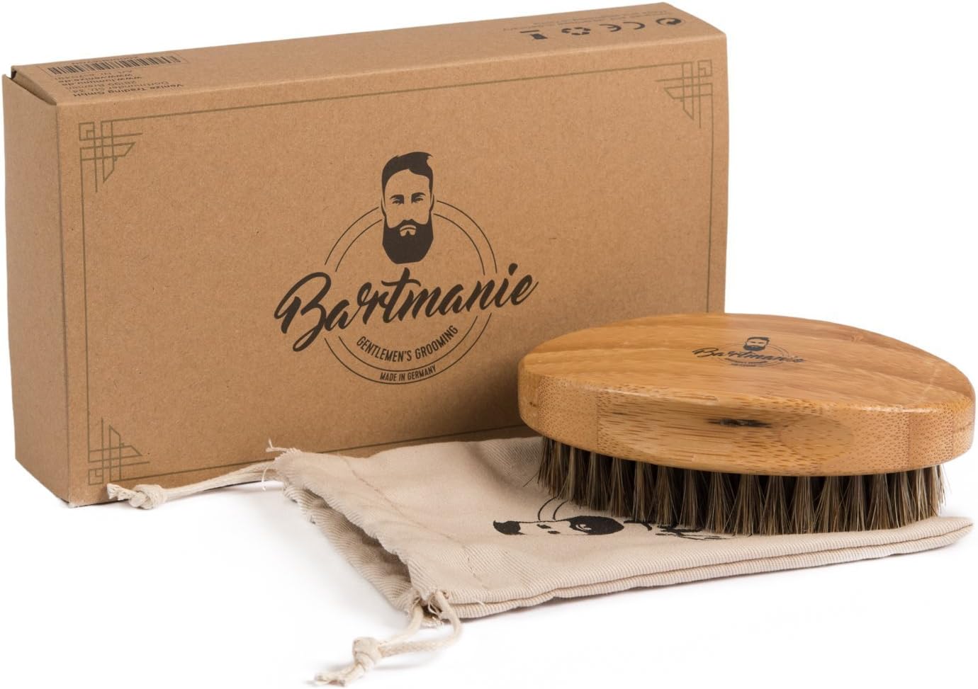 Beard Brush Bartmanie Made Out of Premium Wood and Real Wild Boar Hair bristles for The Perfect Beard Care, in an Elegant giftbox