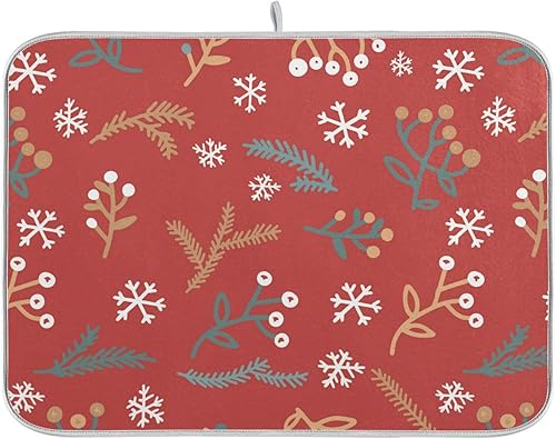 Christmas Red Fir Drying Dish Mat Dish Drain Mat For Kitchen Counter Dry Matt Tapete Para Cocina 16'' x 18''