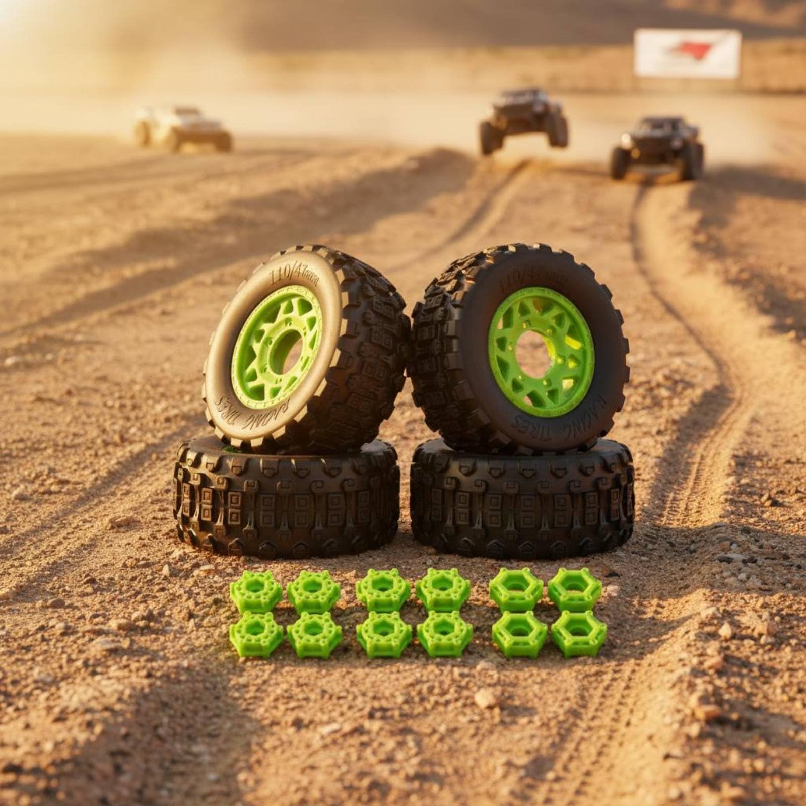 2 Pezzi Pneumatico RC Battistrada Tipo Cioccolato Uso Fuoristrada Anelli Gomma Ruota RC Disegno Tassellato Profondo Ricambio Auto Telecomandata, Green