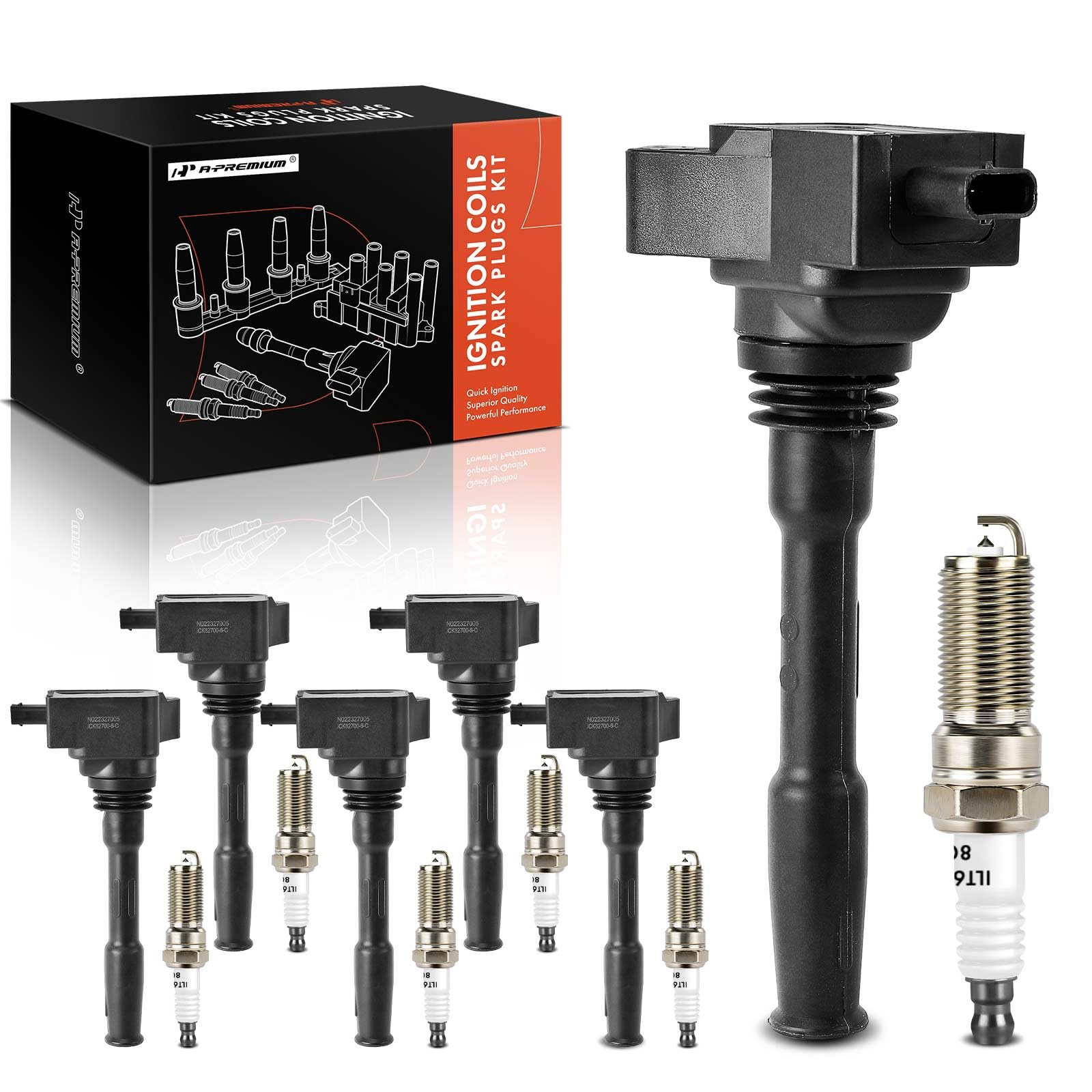 A-Premium Set of 12 Ignition Coil Pack and Iridium Spark Plugs Compatible with Ford F-150 2018-2023, Explorer 2020-2023, Edge 2019-2023, Bronco, Police Interceptor Utility & Lincoln Aviator, Nautilus