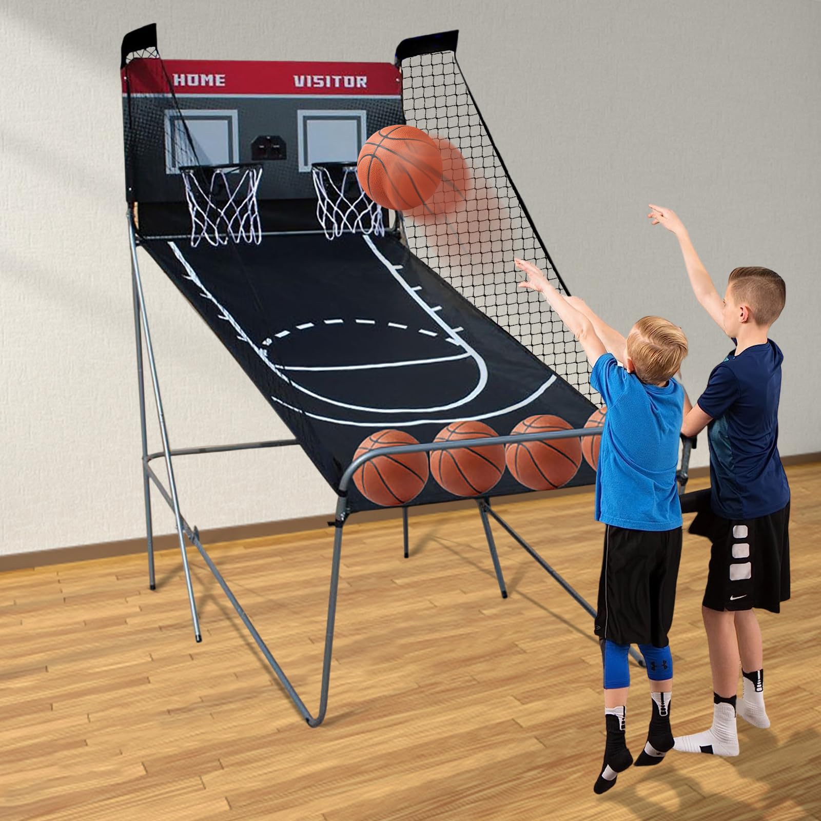 Basketballautomat elektronisch, Automat Basketballkorb Faltbar Elektronische Basketballspiel, inkl. 4 Basketbälle,Basketball Shoot Out mit Anzeigetafel & 8 Verschiedenen Spielmodi, Basketballspiel Arc