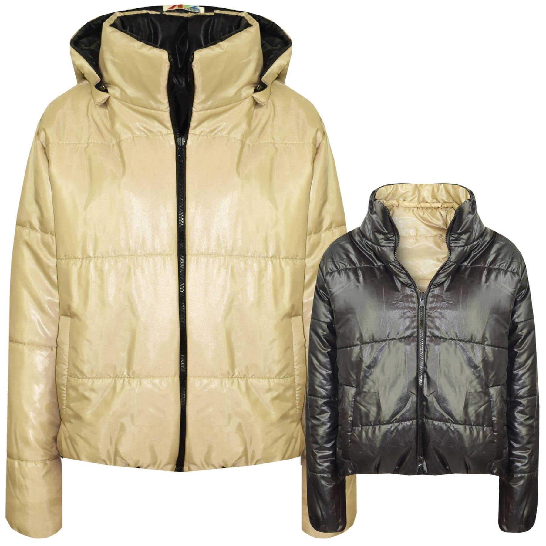 A2Z 4 Kids Dziewczyny Chłopcy Kurtka Dwustronna, Krótka, Z Kapturem, Wyściełana Podszewką Kurtki Puchowe - Reversible Jacket 492 Stone 5-6.