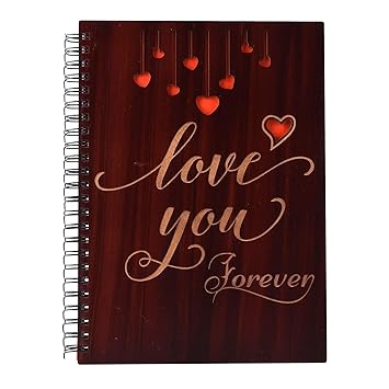 Aditya Handicrafts Antique Diary Collection -Love You Forever Wooden Engraved Notebook Gift for Your Lovely Wife, Girl Friend, Friend (A5 Size Multicolor)
