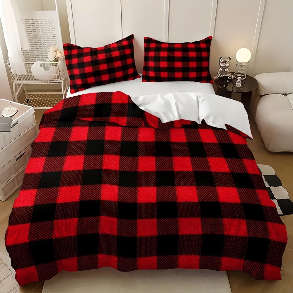Housse de couette 200x200 rouge et taies 65x65 en tissu doux de qualité supérieure