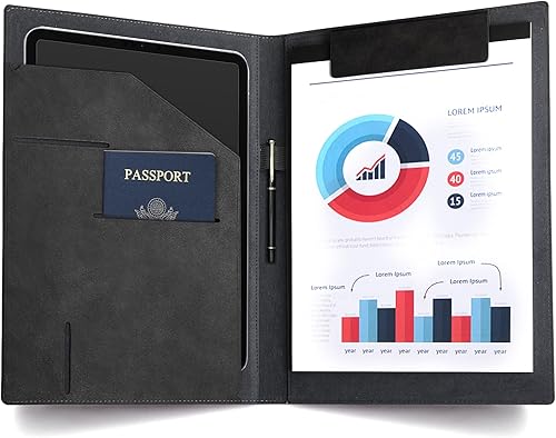 GYbenzi Padfolio - Carpeta de piel sintética para entrevistas, reanudar, carpeta de cuero tamaño carta A4 para hombres y mujeres, color gris