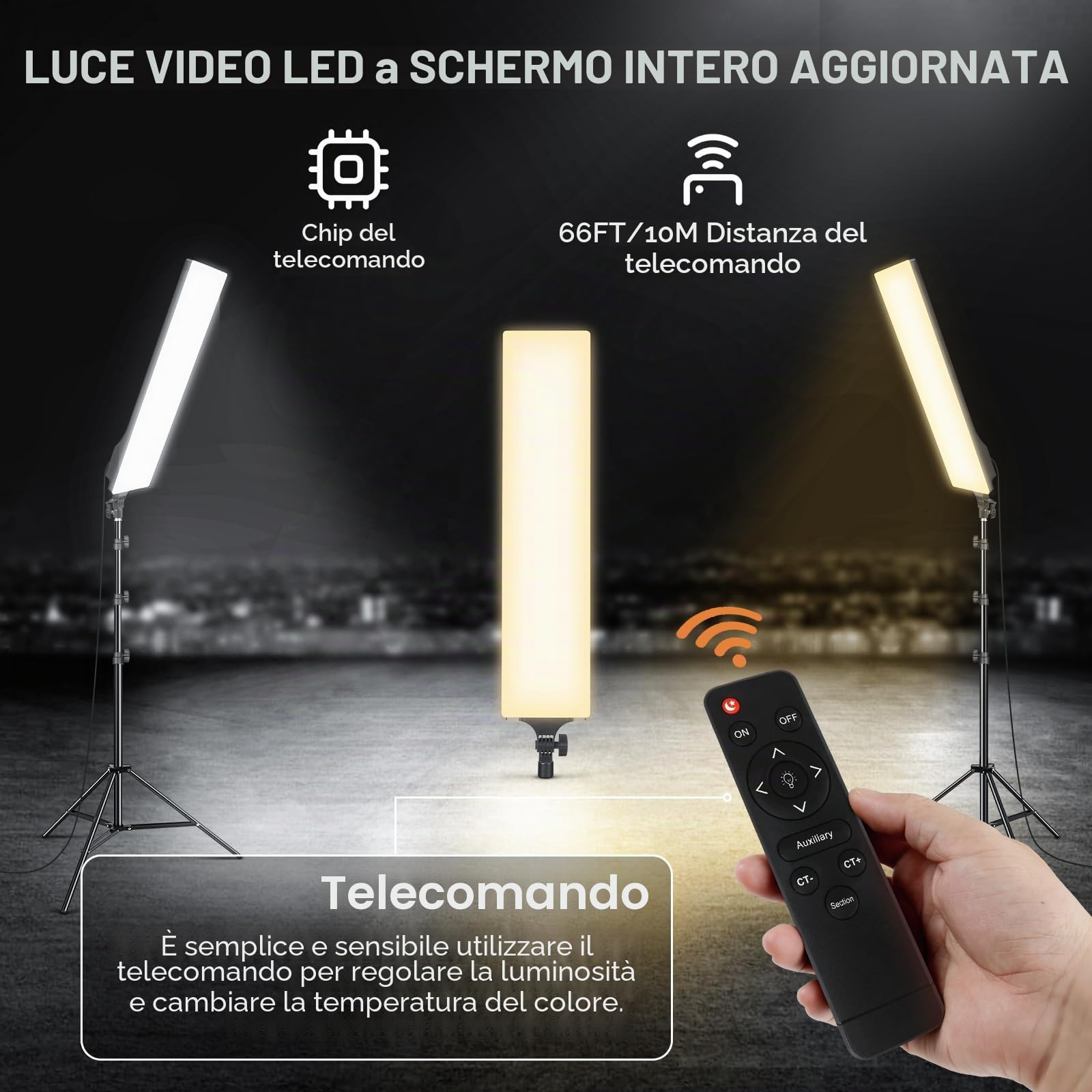 Kit di illuminazione per fotografia a schermo intero, 2500-7500 K, luce video a LED, dimmerabile, con telecomando e supporto da 2 m, per riprese YouTube, TikTok, videogiochi