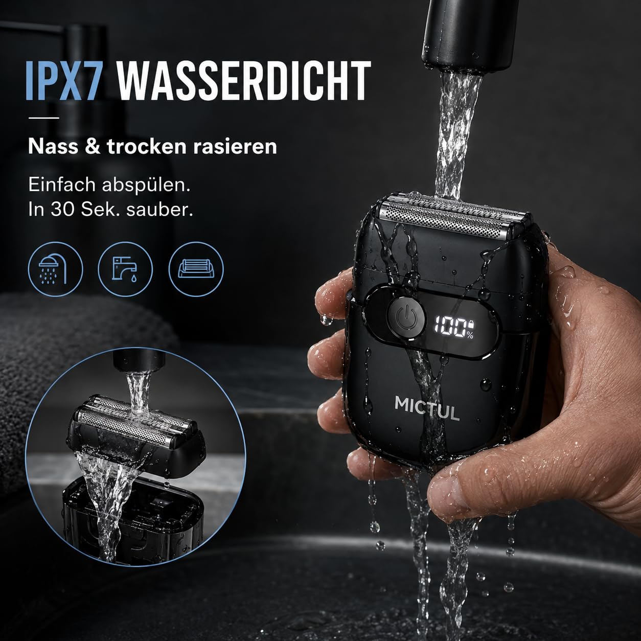 Elektrischer Rasierer Herren, Folienrasierer und Barttrimmer，Für Trocken- und Nassrasur, Akku, LED-Anzeige, USB-C-Schnellladung, IPX7 wasserdicht, tragbarer Reiserasierer