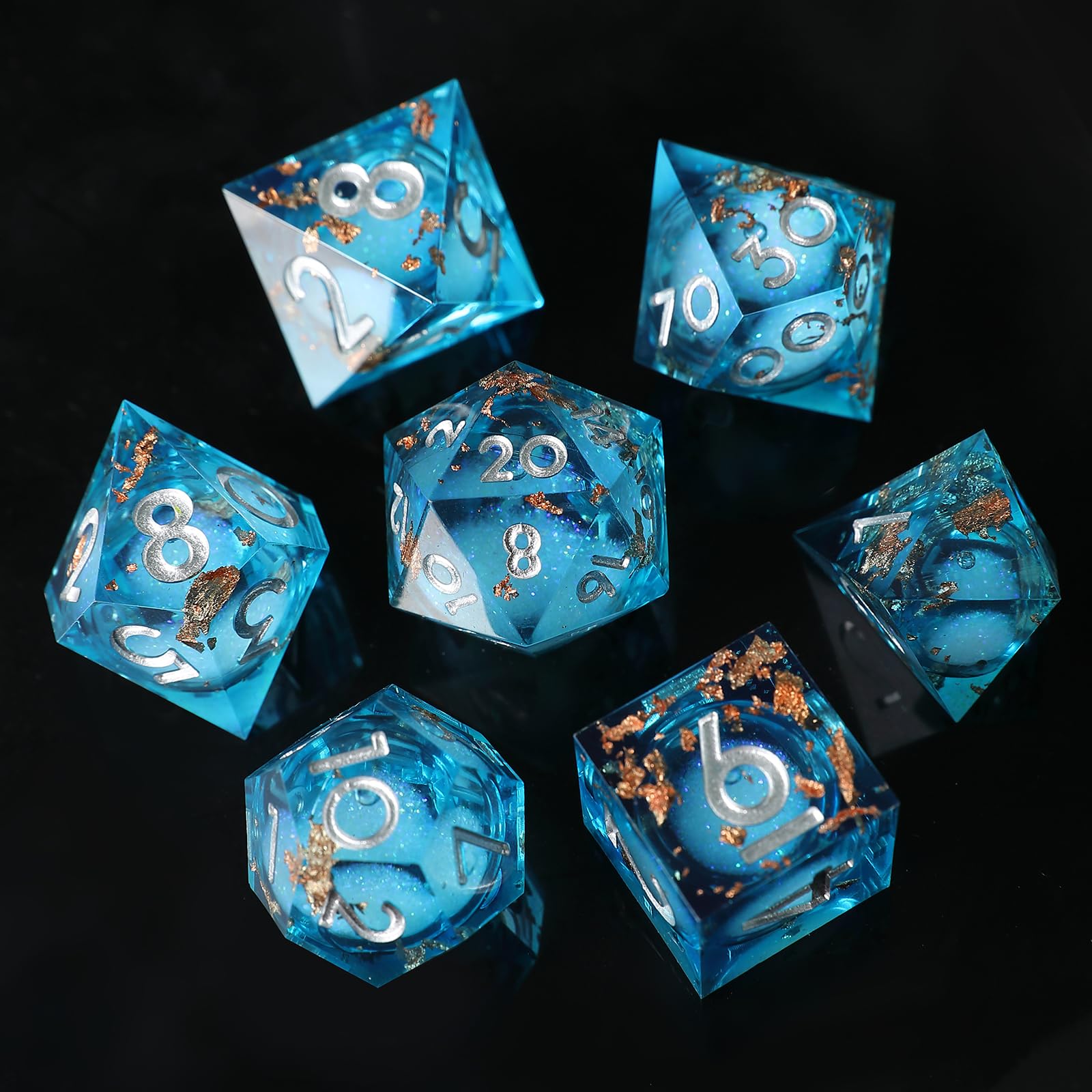 Elifel Liquid Core DND Dice Set 7pcs, Gold Foil Themed RPG Dice, Resin Material, Perfect for Dungeons and Dragons D20 D12 D10 D8 D6 D4 - Image 2