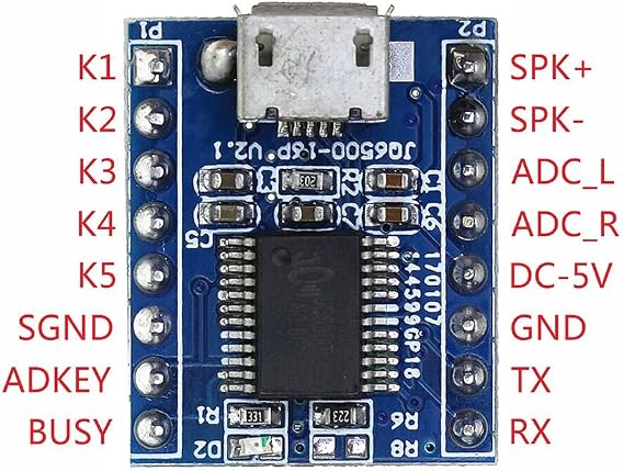 JQ6500 Mp3 Modülü-16Mbit Mini Ses Mp3 WMV 5 TuşluKontrol Microusb