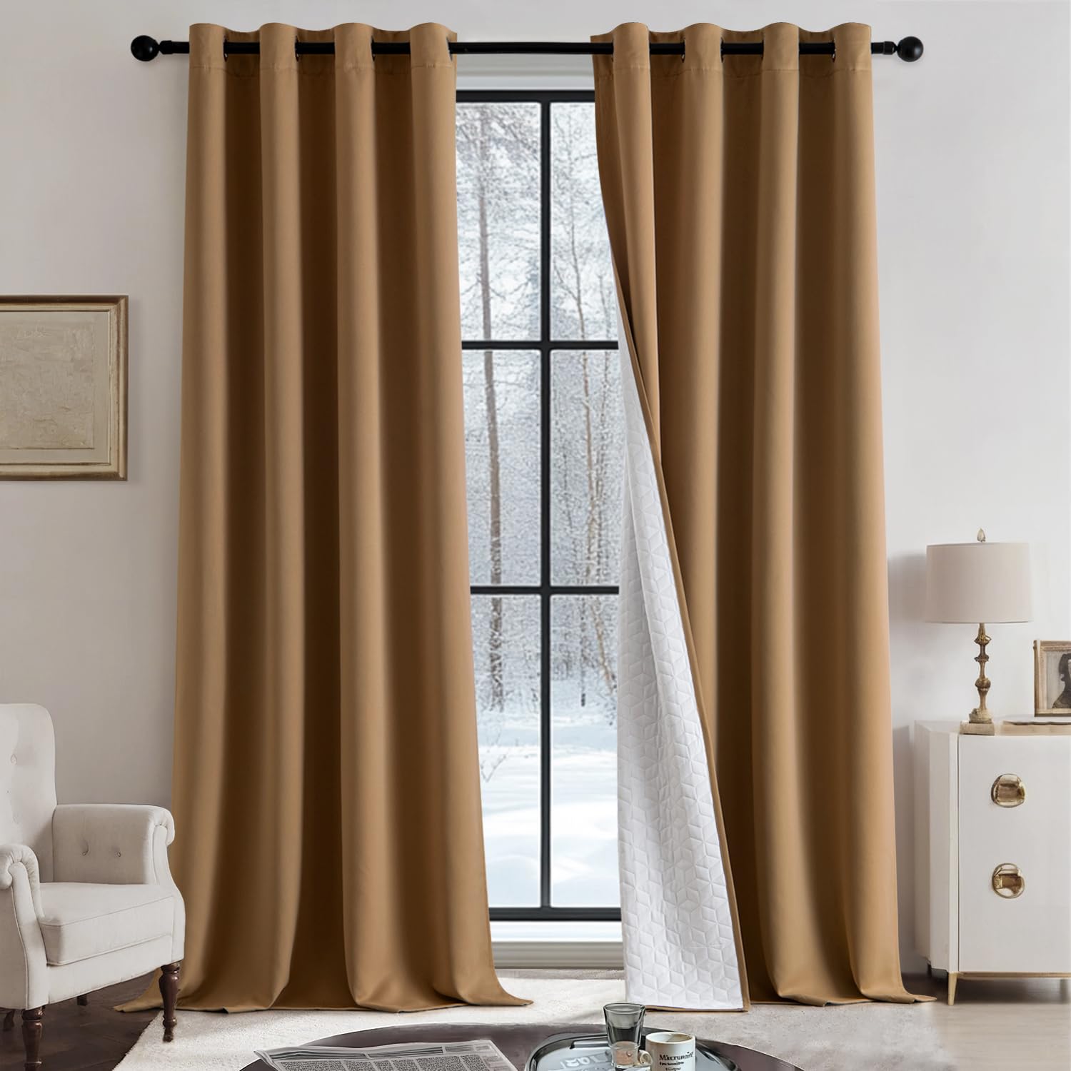Rideau Thermique Isolant MIULEE Velours Double Face Matelassé - Occultant, Anti-froid/chaleur - 132x225 Cm à œillets - Pour Porte/fenêtre