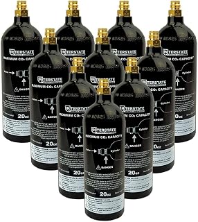Interstate Pneumatics WRCO2-CL20 20 Oz. CO2 Pin Valve Cylinder Tank Paintball (Hydro 2021) - 10 Pack