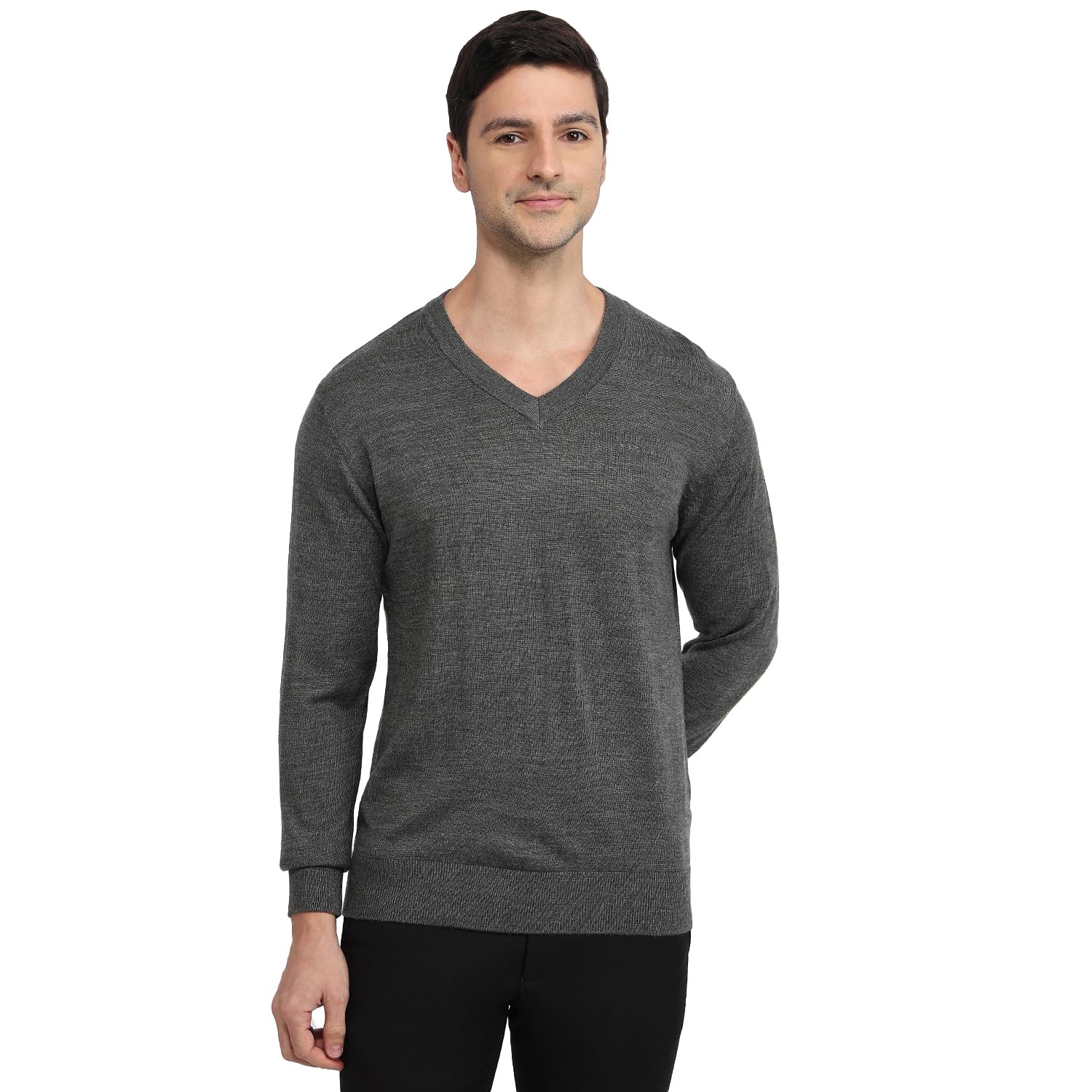 colorplus Men Regular Fit Solid Pattern Merino Wool Acrylic Blend Full Sleeve V Neck Casual Sweater Grey-picture-38