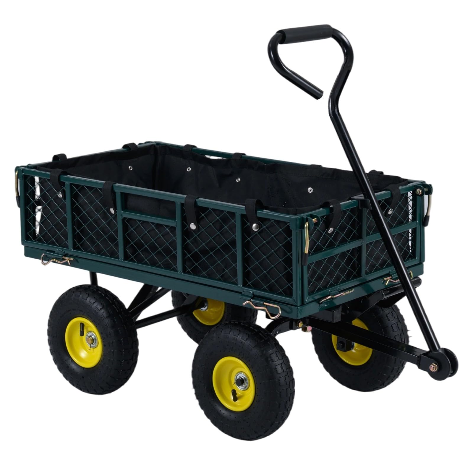 HOMASIS Carrello da Giardino Portatutto con 4 Ruote Grandi, Maniglia Regolabile, Rete Rimovibile, Fodera, Carretto Trasporto Porta Attrezzi, Carriola a Mano per Spiaggia, Campeggio, Portata 410 kg