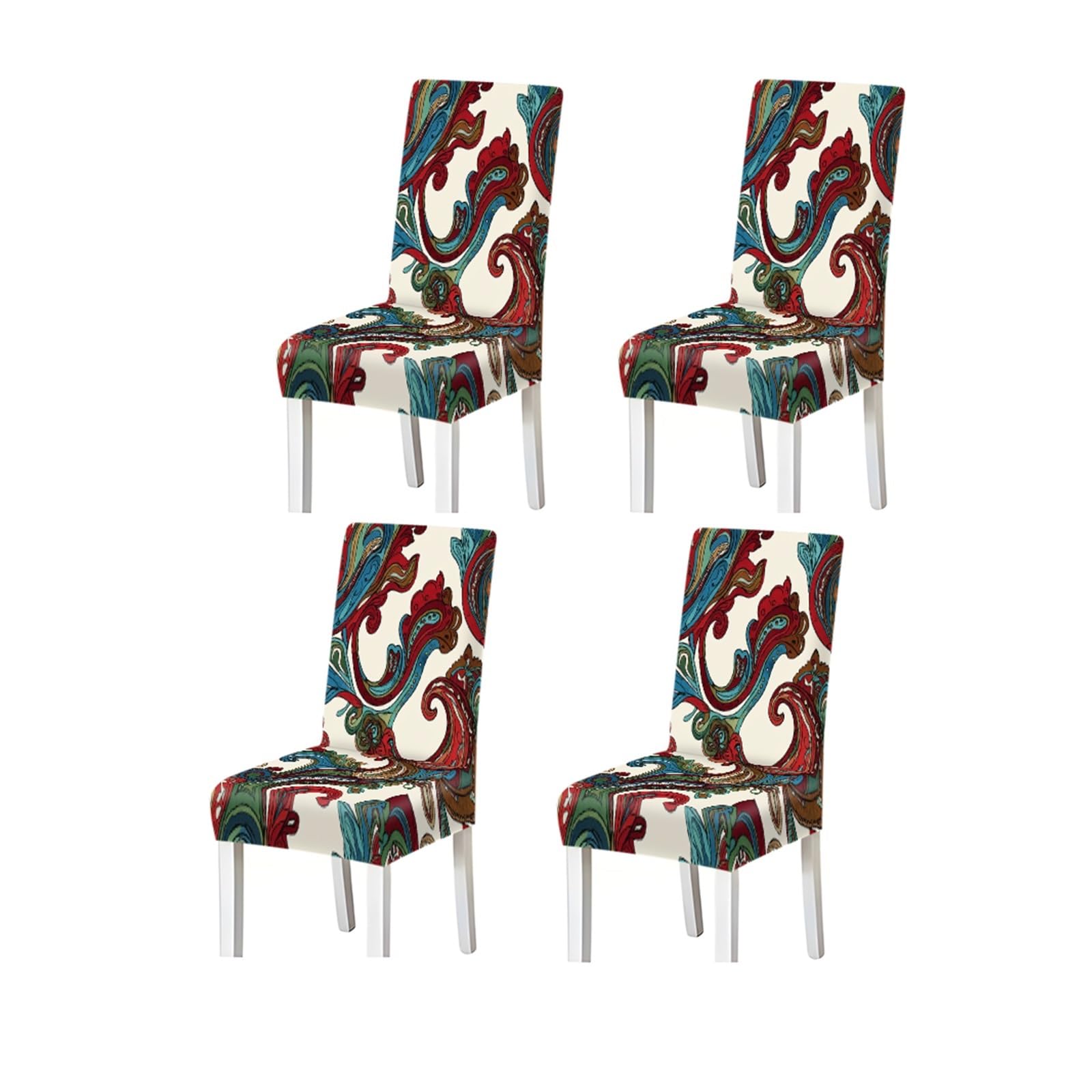 KXUAUV Vibrant Paisley Pattern Print Dining Chair Covers Set Of 2/4/6, Stretch Slipcovers For Kitchen Dining Room Seat Protectors for Restaurant Hotel Party(4PCSChair cover)
