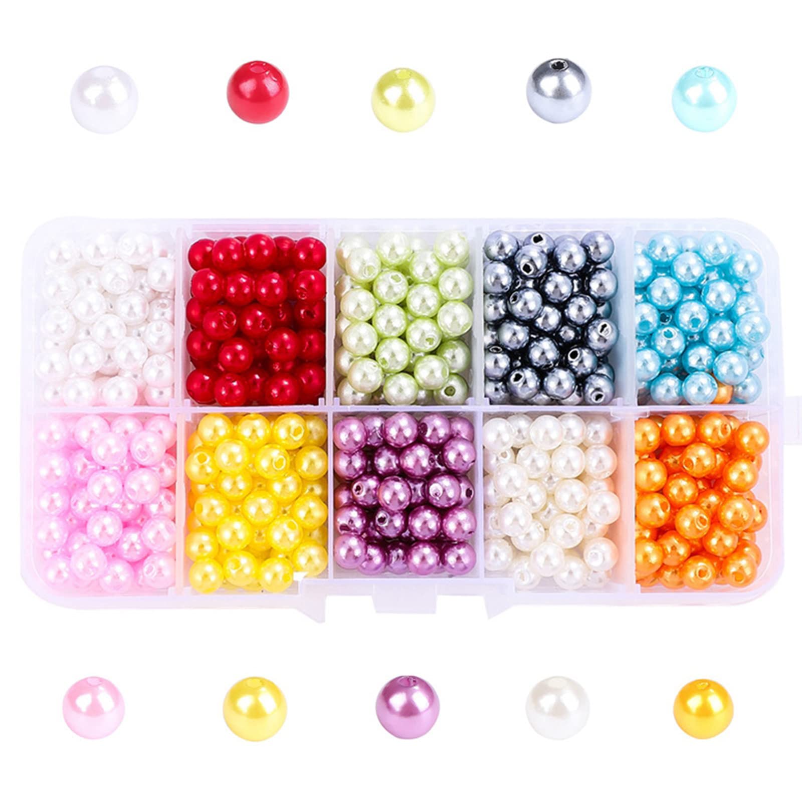Kalttoy Colorful Round Craft Pearl Beads Set Necklace Making Beads Dyed Imitation Pearl Jewelry Accessories with Holes for Crafting Necklace Bracelets Choker Jewelry Making