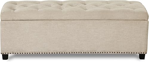 Miniatura 12 de 24/7 Shop at Home Sacallant - Banco de almacenamiento en el extremo de la cama, reposapiés otomano largo elevador, reposapiés tapizado de lino con