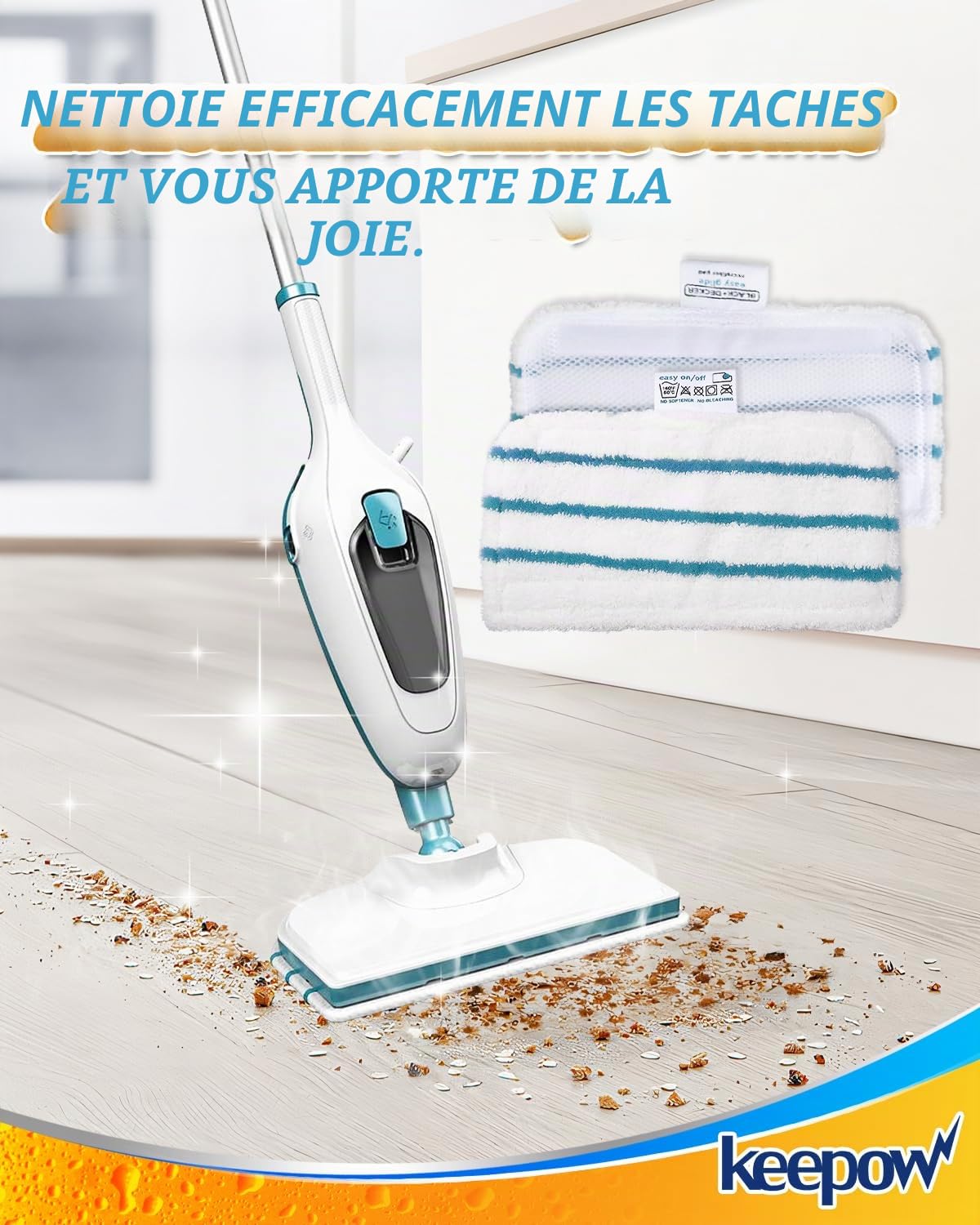 KEEPOW 5 Lingettes pour Black et Decker Balais Vapeur, Compatible avec Black et Decker Steam Mop FSM1630S/FSMP20