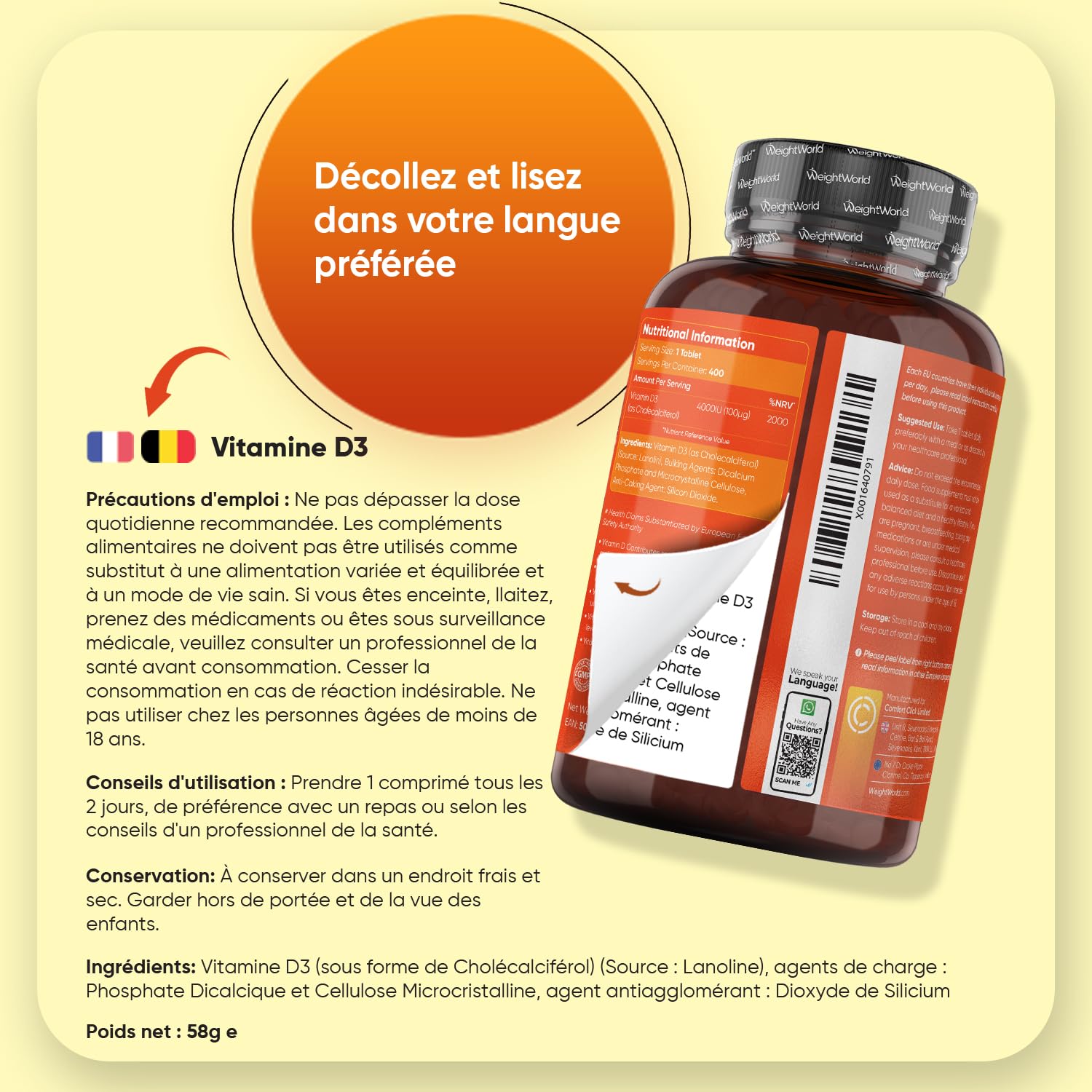 Vitamine D3 4000ui, 400 Micro Comprimés (pour +1 An), Vit D Cholécalciférol
