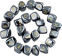 Vista 7 de rockcloud Juego de piedras de runa de obsidiana negra grabadas con letras grabadas para cristales de Wicca, curación de chakras, reiki