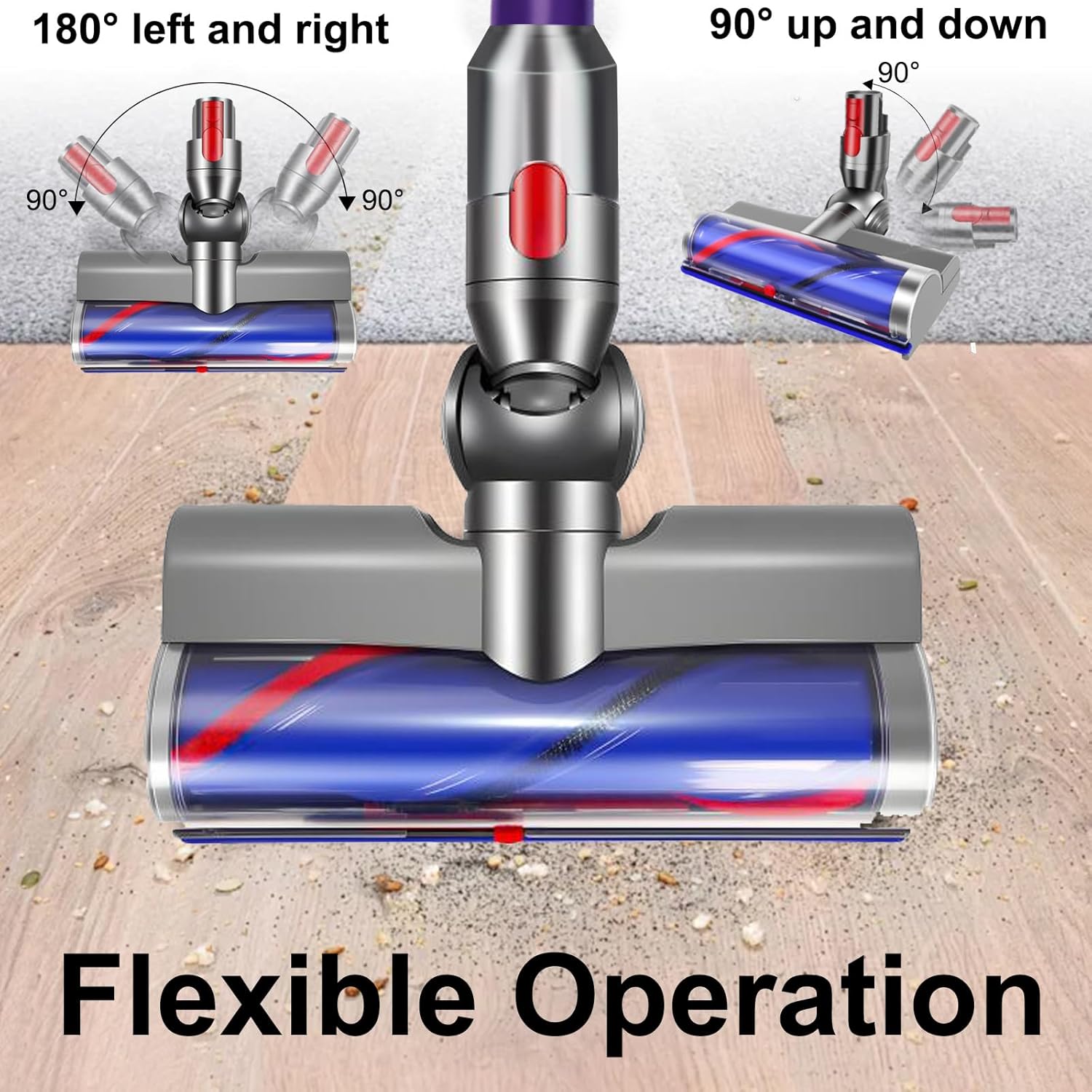 Quick-Release & 270° Rotating Direct Drive Motor Brush Head Replacement for Dyson V7 V8 V10 V11 V15, with LED for Hardwood Floors and Carpets
