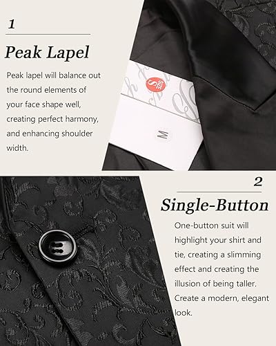 Miniatura 5 de COOFANDY Chaqueta de Traje de Esmoquin Floral para Hombre de Un Botón Blazer Brillante de Lujo para Cena Fiesta Graduación Boda