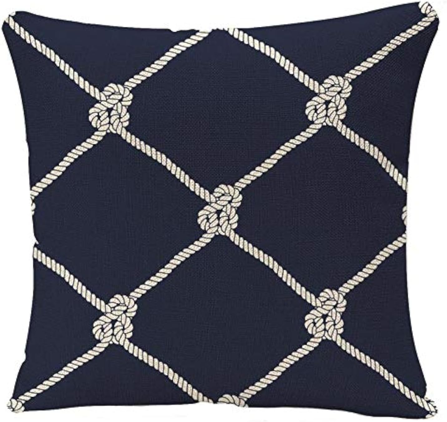 Decorative Throw Pillow Covers Nautical Rope Pattern Endless Navy with White Fishing Net and Marine Knots on Dark Blue Trendy Maritime Style Pillow Case for Sofa Couch Bed Car 18x18 Inch