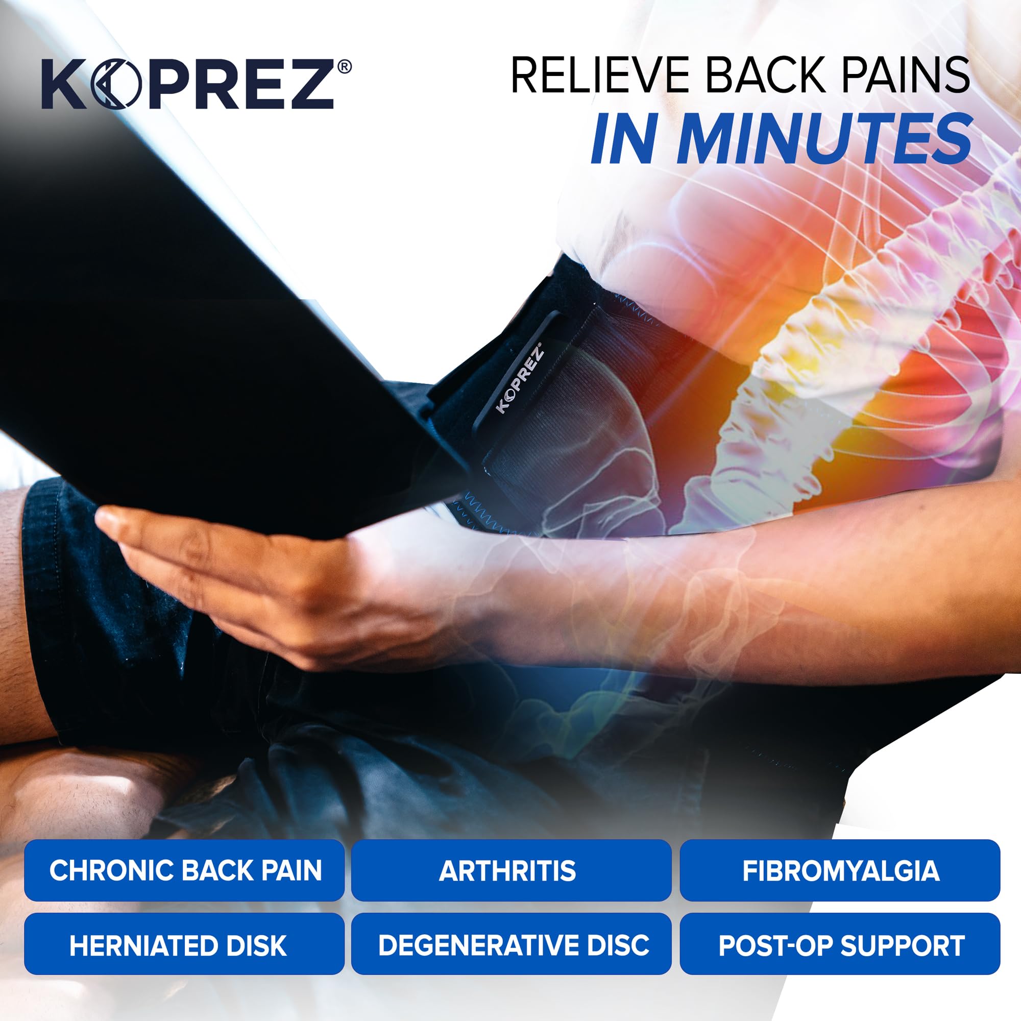 Koprez Back CryoPump | Adjustable and Reusable Lumbar Ice Pack Wrap for Lower Back Pain Relief | Universal Fit with Adjustable Compression Pump | Back Ice Wrap for Men and Women
