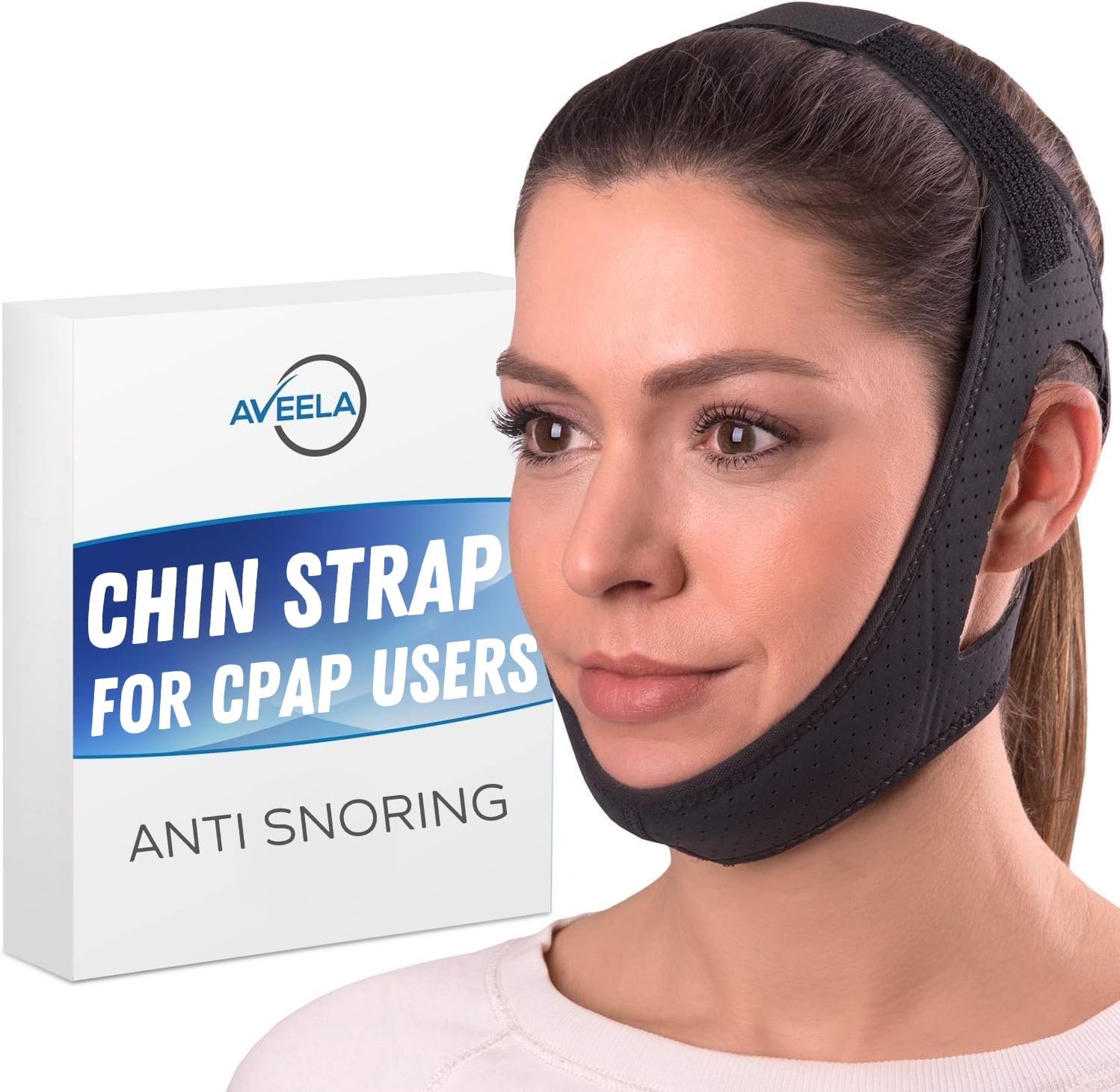 AVEELA Chin Strap for Sleeping and CPAP Users | Anti Snoring Chin Strap, Adjustable Jaw Strap for Sleep Apnea, Stop Snoring Solution for Men and Women, Comfortable Fit to Keep Mouth Closed – Medium