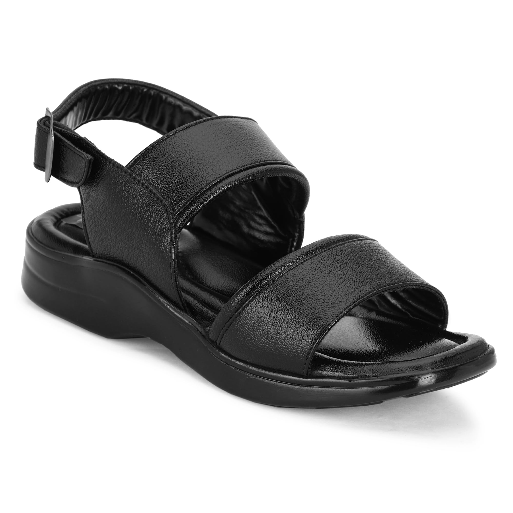 Men Black Comfort Platform Sandals with Adjustable Velcro Straps | Soft Cushion Casual Daily Wear Sandals Jazz 1001-image-38