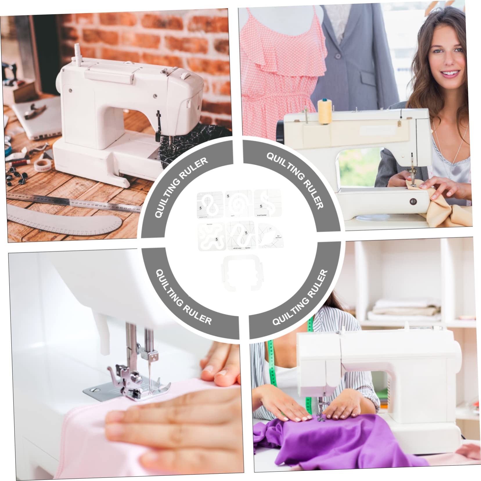 Righello Patchwork in Acrilico Bianco 7 Pezzi per Quilting | Disegni a Splicing, per Cuciture Macchina e Mano Libera, per Quilt e Progetti Tessili
