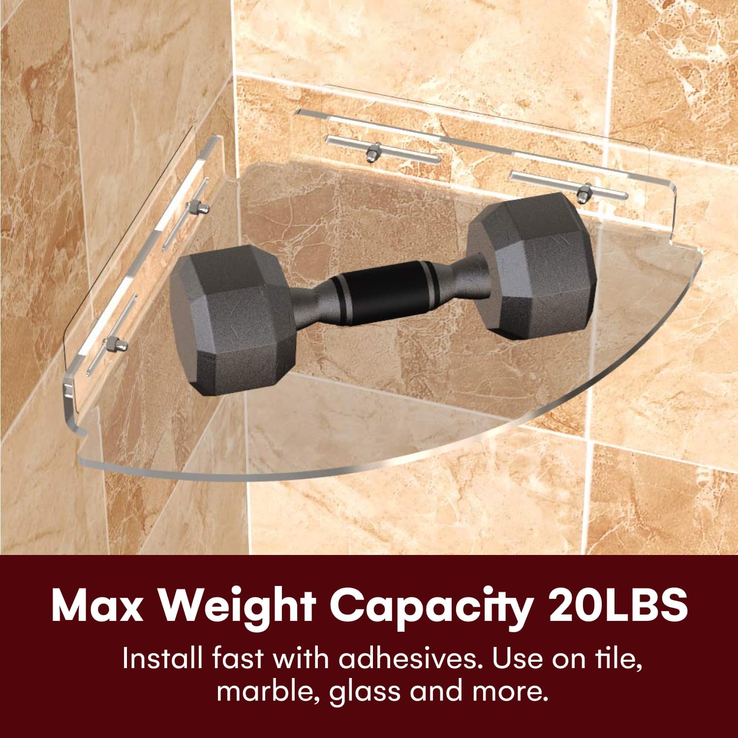 Set of 2 Shower Caddy Bathroom Shelves - Vdomus No-Drill Shower Organizer - Floating Adhesive Acrylic Storage for Tile Walls - Sleek and Durable Bathroom Organizers and Storage - Image 4