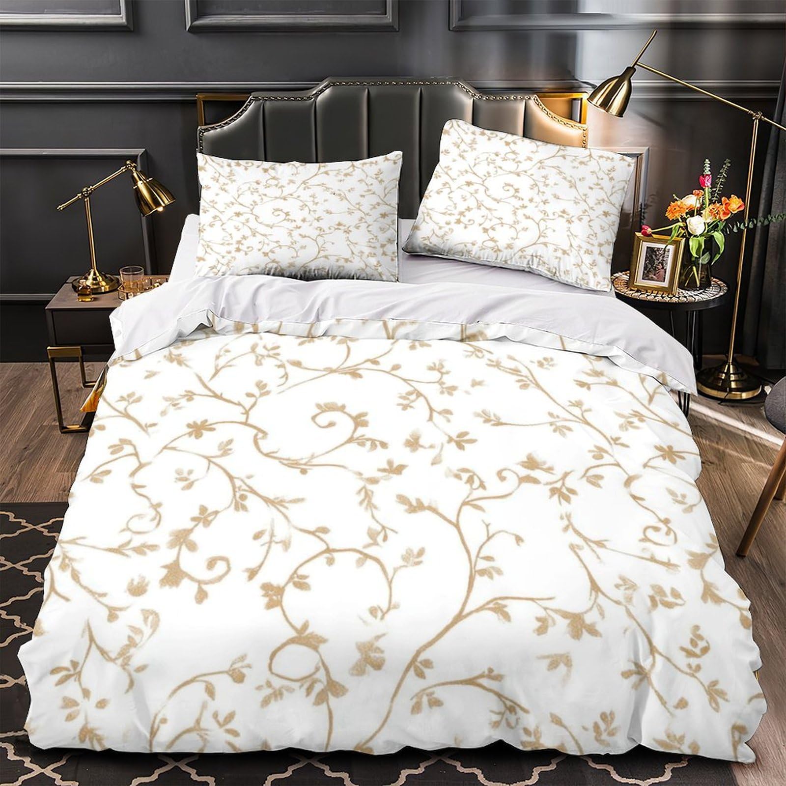 Housse de couette fleurie 3D en microfibre lavable 135x200
