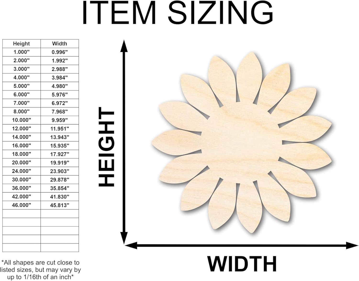 Unfinished Wood Sunflower Shape Craft up to 46" 12" / 1"
