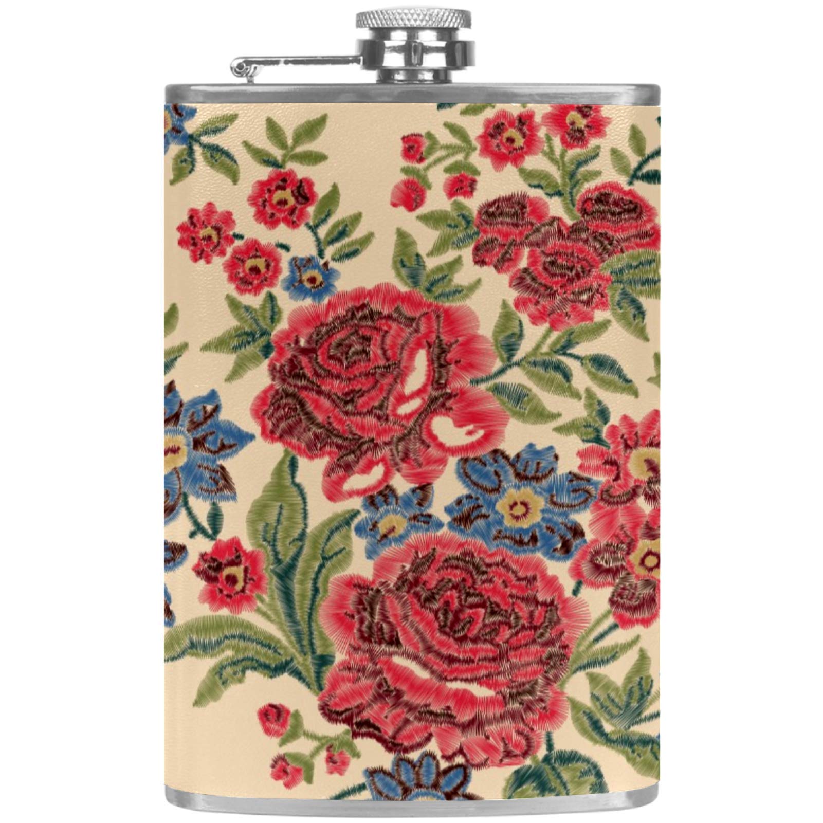 Flasque à whisky d'exception en cuir imprimé floral de haute qualité