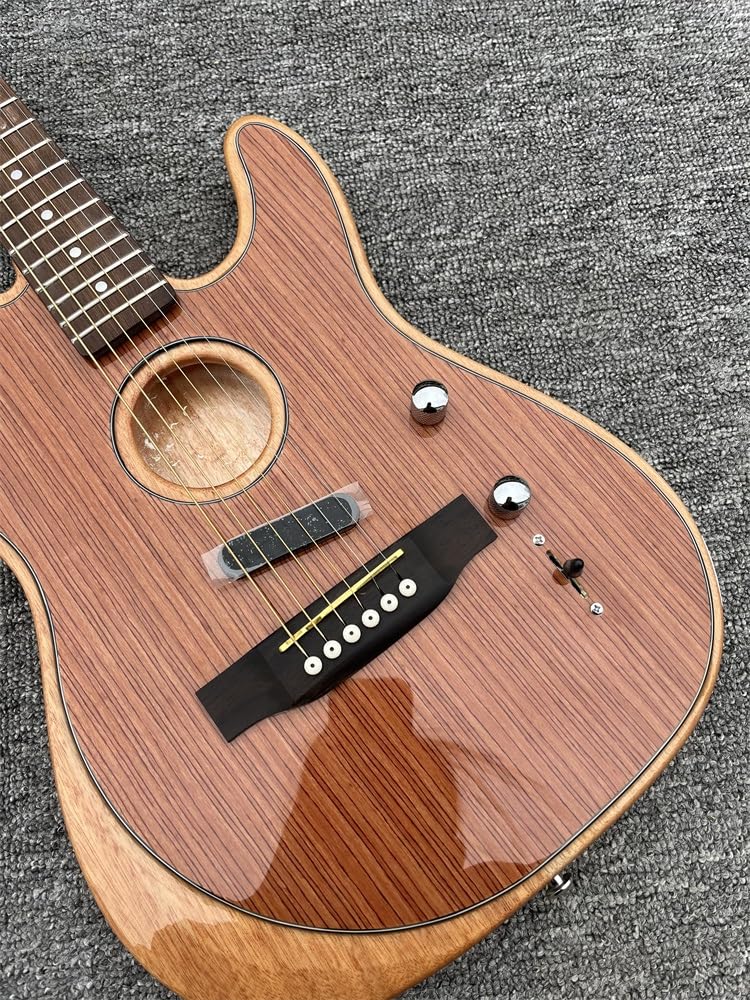 Niestandardowa 6-strunowa gitara elektryczna, panel świerkowy, kolor drewna, akustyczna typu half-hollow