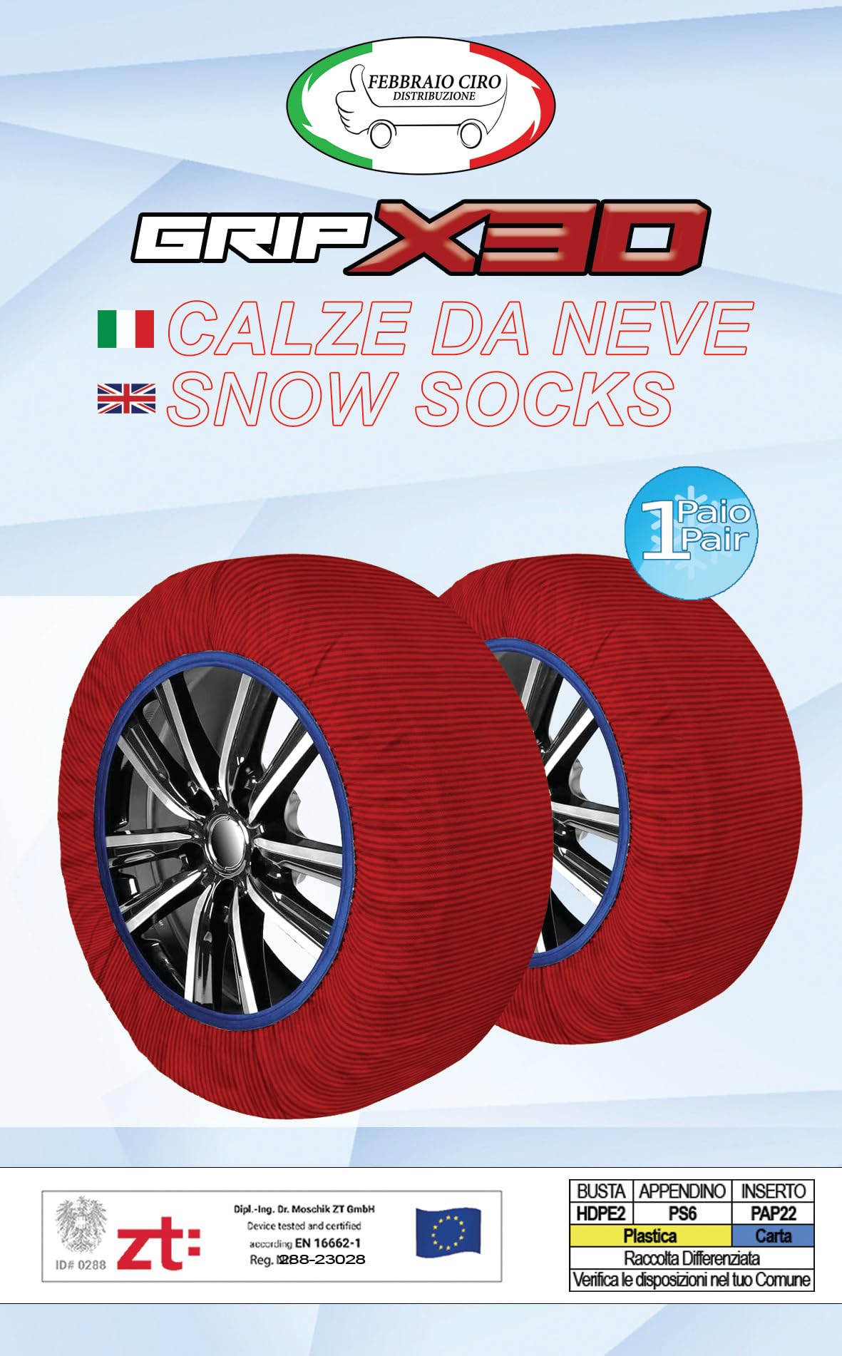GripX3D Calze da Neve Omologate Italia EN 16662-1 Taglia L Tessuto 3D