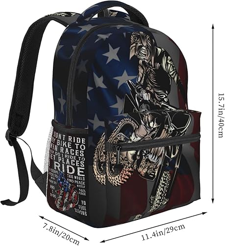Miniatura 2 de FuriTou Mochila de motocross con bandera estadounidense, mochila de hombro doble para computadora portátil, para hombres y mujeres, bolsa de libros