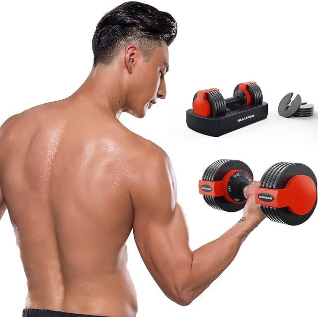 GEARSTONE 1 x Adjustable Dumbbell with Weight Plate for All Purpose Home Gym Office, Black, YL-11