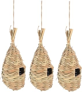 Warmhm 3Pcs woven bird nest bird nest outside house decor hand decor gourd bird house grassbird hut ladybugs live for garden pigeon cage Knitted Bird House Decors Weaving Birds Nests pet