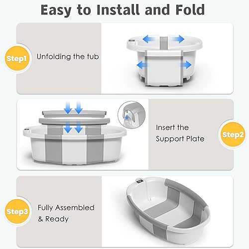 Miniatura 7 de Bañera plegable para recién nacidos a niños pequeños de 0 a 36 meses, espaciosa bañera plegable para bebés con termómetro, cojín y orificio de