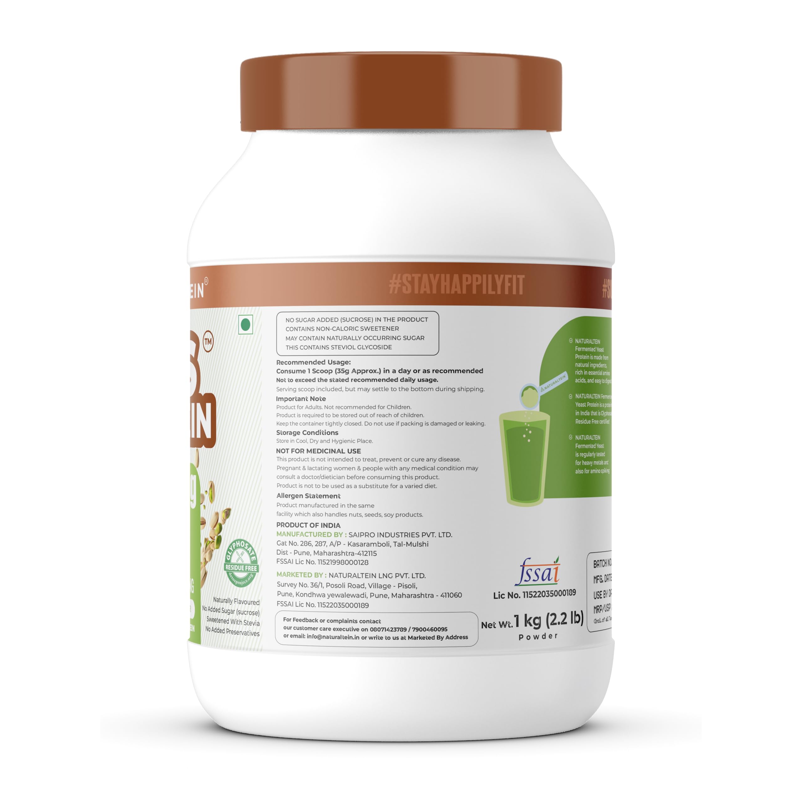 Naturaltein YES Protein 1kg | Fermented Yeast Vegan Protein Powder |Pista Kulfi Flavour| 25 g Protein | No Added Sugar | Naturally Sweetened | Digestive Enzymes | Heavy Metal Tested | 28 Servings — Amazon image 3