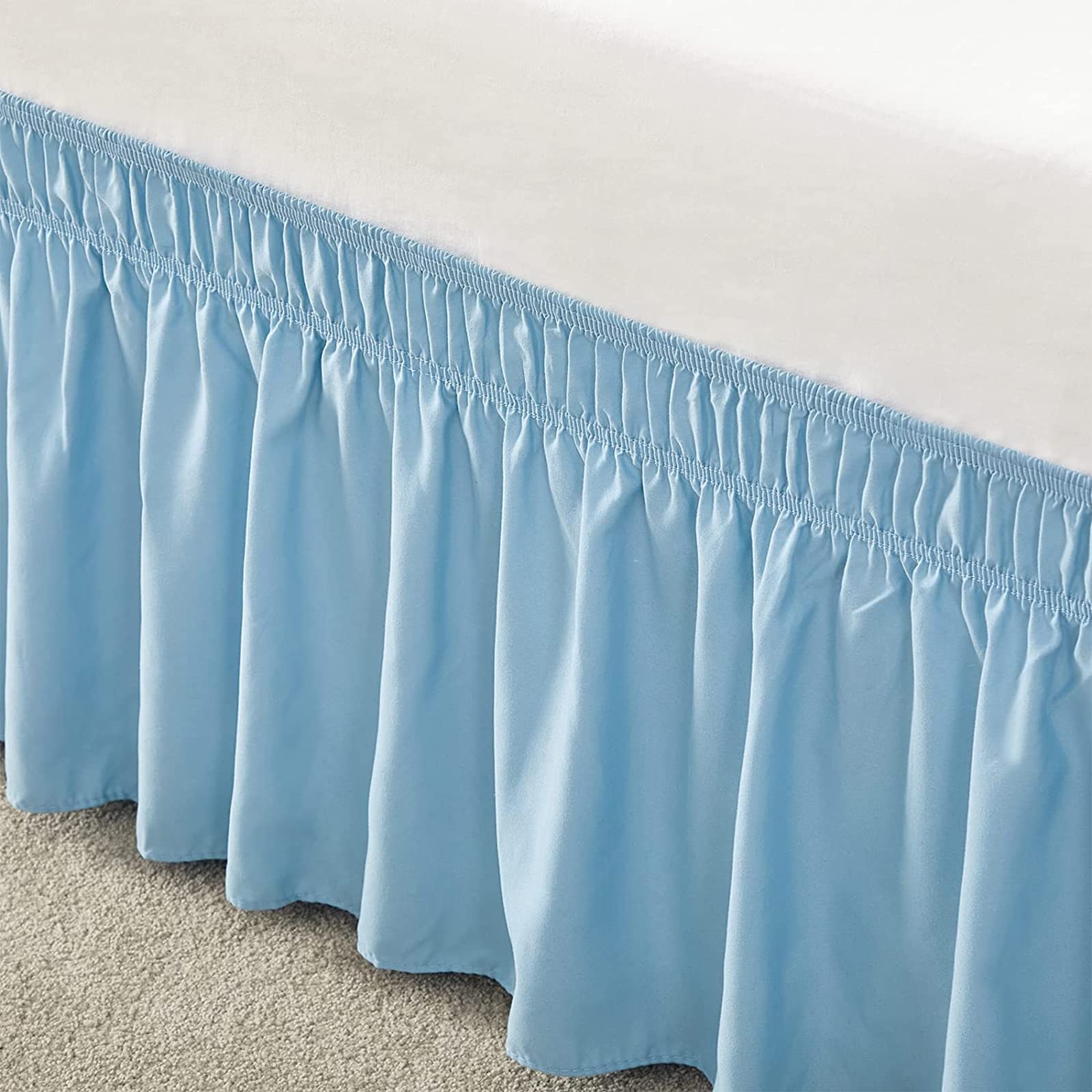 Surwin Solid Color Pleated Bed Valance Sheet Single Double King Size Bed Base Wrap Extra Deep Frilled Fitted Valance Sheet Easy Care Bed Skirt Soft Microfibre Breathable (Light blue,180x200x38cm)