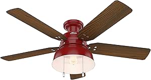 Hunter Fan 52 inch Low Profile Barn Red Indoor/Outdoor Ceiling Fan with Light Kit (Renewed)