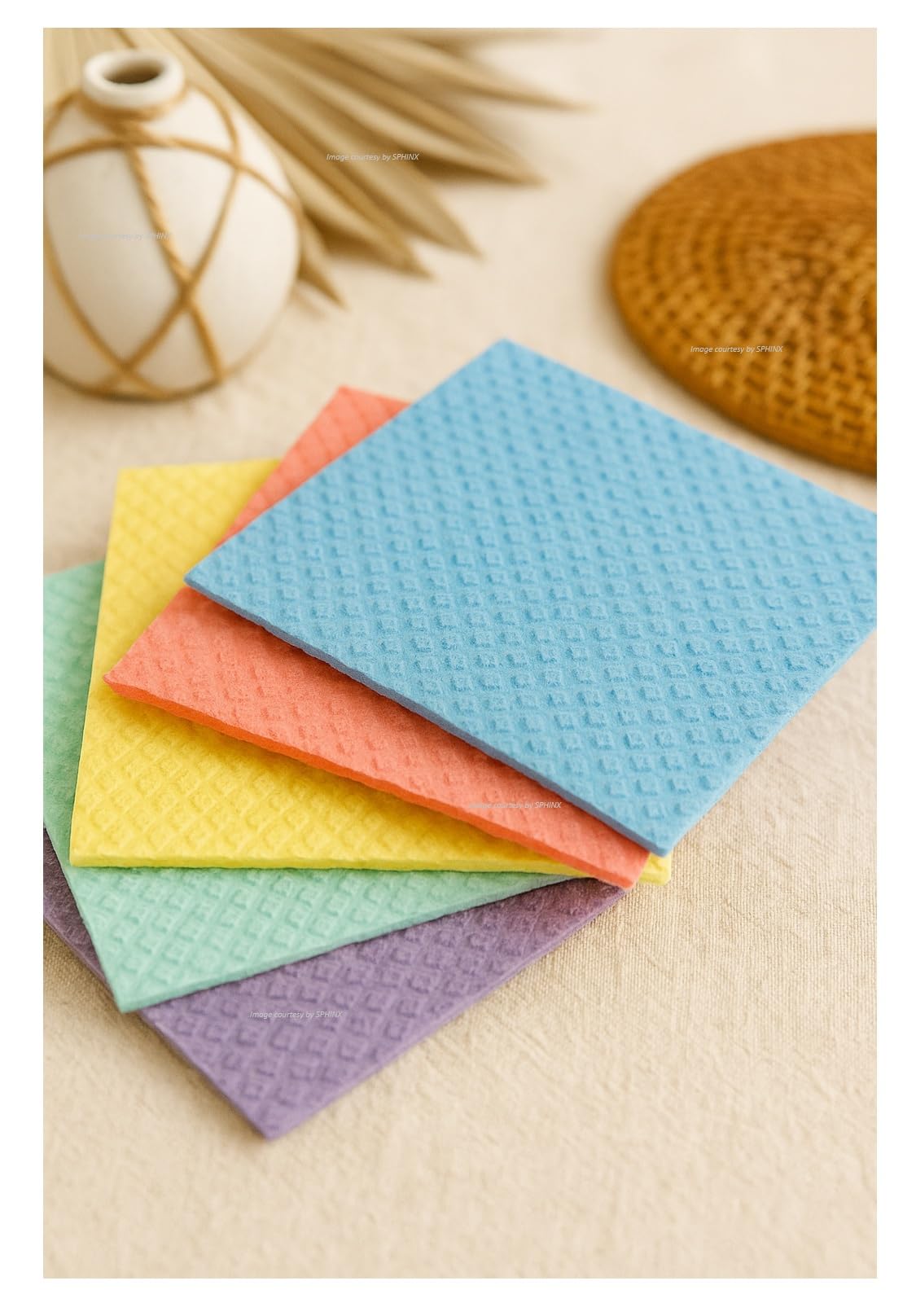 SPHINX Wood Pulp Cellulose Sponge Wipes 18x20 cm – Reusable Kitchen Cleaning Wipe Sheets for Utensils, Dishwashing, Countertops & Multipurpose Use – Multicolor, Absorbent & Biodegradable, Pack of 5