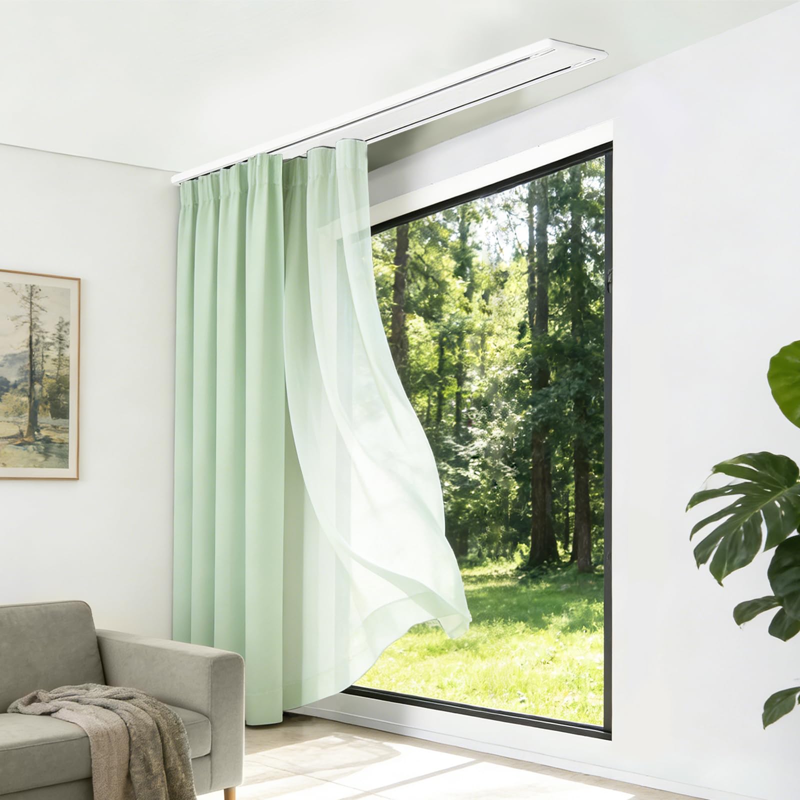 Rail de Rideau Double pour Plafond, Tringle à Rideaux 2 Voies, 380cm | Aluminium, Blanc Silencieux Séparation de Pièce pour Salon, Chambre, Hôpital