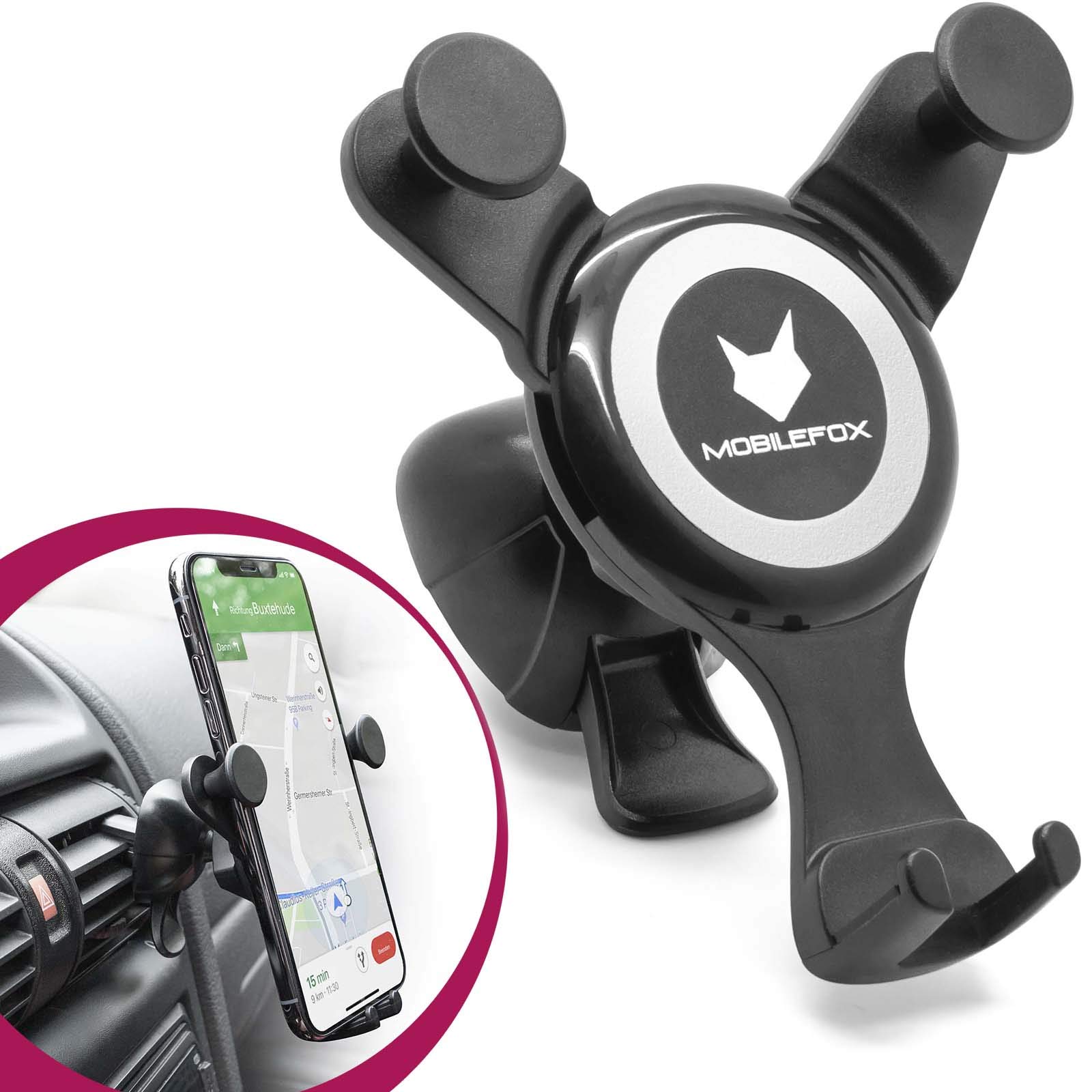 Support Smartphone Voiture Mobilefox - Clip Sur Ventilation - Universel - Noir
